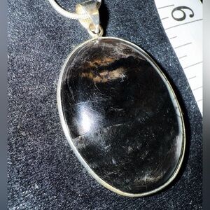 Black Oval Hypersthene Pendant on Sterling Silver Necklace